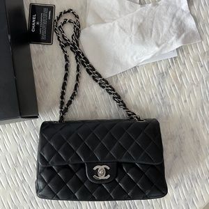 Chanel Small Lambskin Classic Double Flap Bag Black SHW